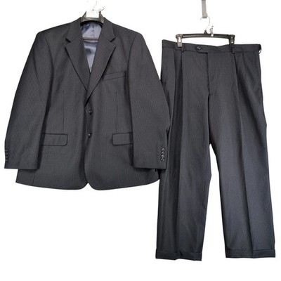 Saddlebred Performance 42R Navy Pinstripe Suit 2-Piece Wool Jacket & 39x29 Pants
