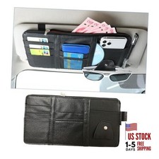 Car Sun Visor Organizer Leather Multi-pocket Auto Visor Storage Pocket Black
