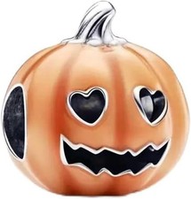 925 Sterling Silver Charms Glow-in-the-dark Spooky Pumpkin fit Bracelets