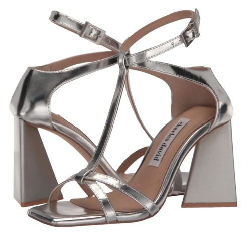 Charles David NEW Women's Tucker Heeled T-Strap SIlver Sandal Size 9