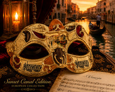 Sunset Canal Venetian Masquerade Mask Gold Ivory Venice Italy FS