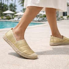 Sam Edelman Espadrille Flats Womens 9 Gold Woven Slip On Casual Resort Shoes