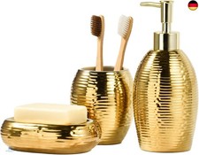 Gold Seifenspender Set, 3-teiliges Keramik Badezimmer Zubehör Set, Badezimmer