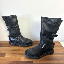 Dr Martens Doc Martens Kathleena Mid Calf Buckle Biker Black Leather Size UK 6