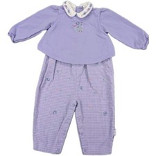 Vintage Little Romper Size 24 Months Purple Embroidered Cottagecore Plaid Floral