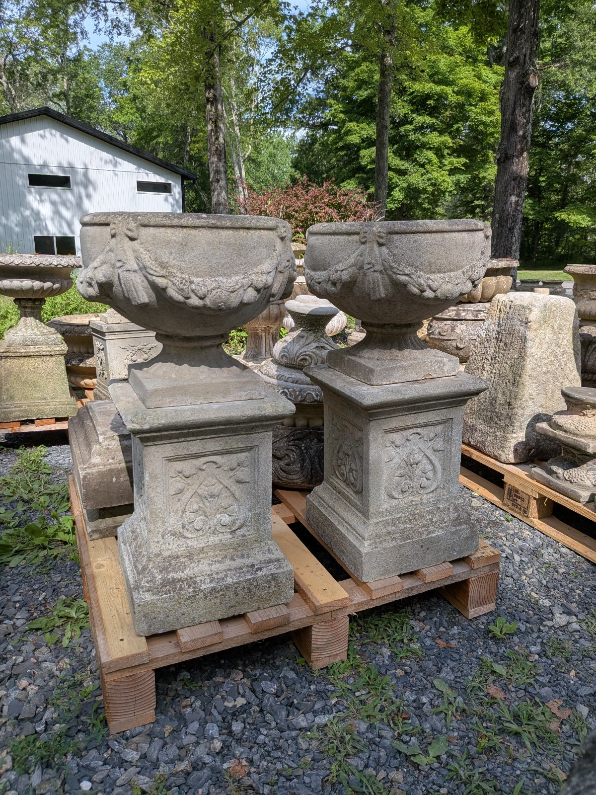 Pair of British Cast Stone Planters / Jardinieres on Plinths