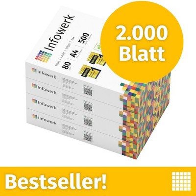 Infowerk Druckerpapier Kopierpapier 2000 Blatt A4 80g Hochweiß PEFC-Zertifikat