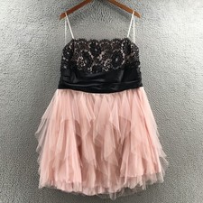 Deb Lace Short Prom Dress Womens 22/23 Black Pink Strapless Pullover Ruffled