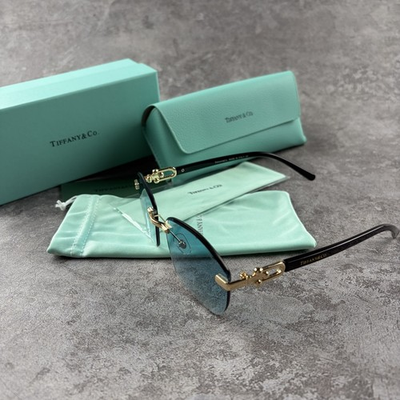 #ad New In Box Tiffany Rimless Sunglasses Women’s Gold Frame Blue Tinted Lenses $27.99