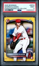 2025 BOWMAN PAPER PROSPECTS YELLOW #BP63 GEORGE KLASSEN 8/75 PSA 9