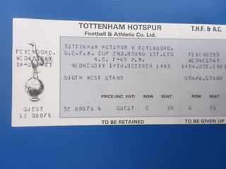 MATCH TICKET TOTTENHAM HOTSPUR v FEYENOORD 1983 EUFA CUP VERY GOOD CONDITION.