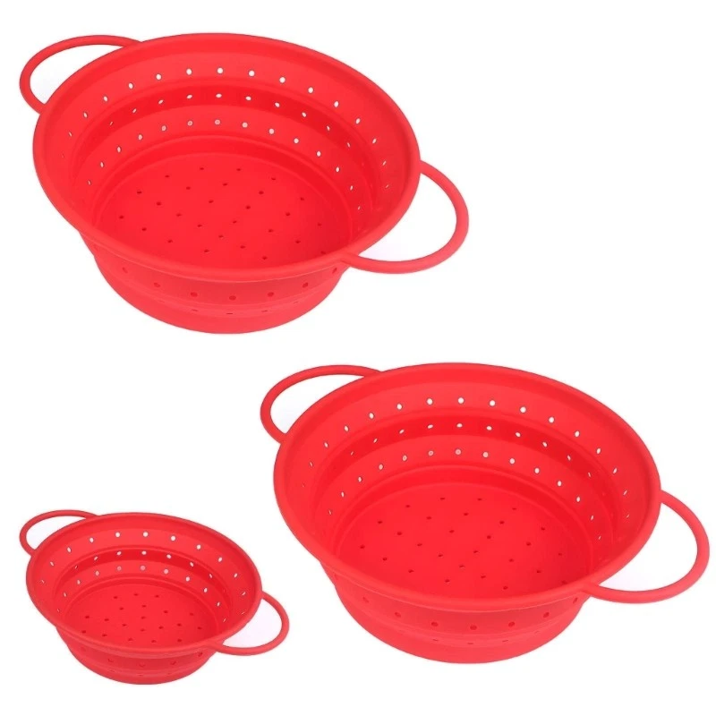 3 Foldable Kitchen Colander Set Quick Draining Silicones Strainers For Camping