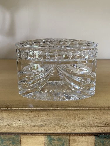 Vintage WATERFORD Crystal LISMORE Overture Oval Box with Lid 4.75” Trinket Box