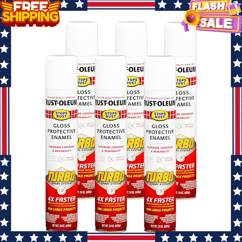 Rust-Oleum 24oz Gloss White Turbo Spray Paint 6 Pack Fast Rustproof Coverage