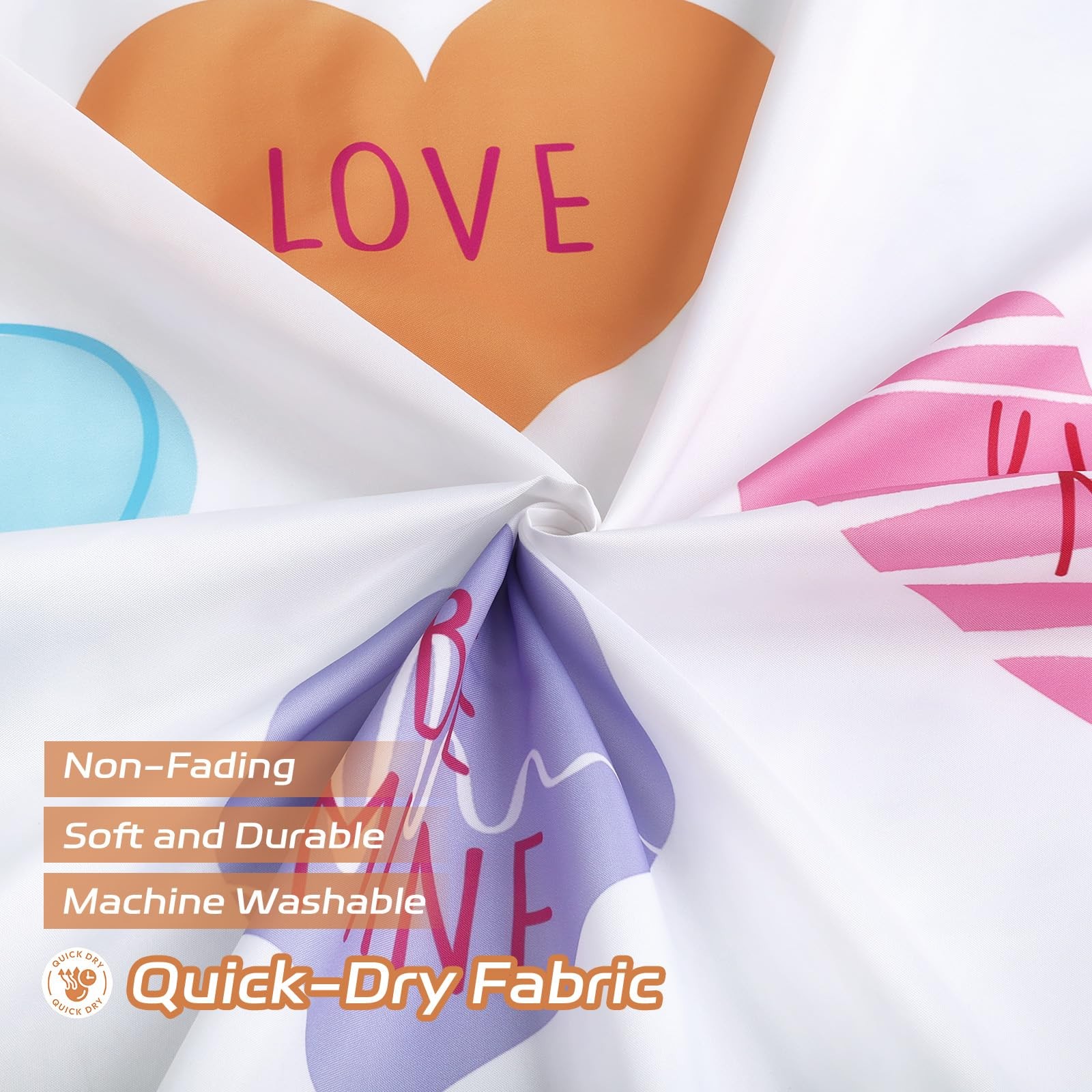 Valentines Shower Curtains For Bathroom Colorful Conversation Heart Candy 72x72 thumbnail 4
