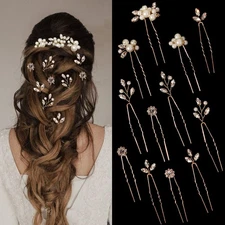 12 PCS Gold Hair Pins Bridal Headpiece Pearl Wedding Styling Accessory