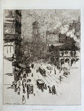 Jean Emile LABOUREUR gravure eau forte etching Tramway Broadway New York 1907