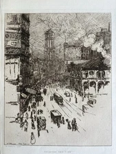 Jean Emile LABOUREUR etching etching tramway Broadway New York 1907