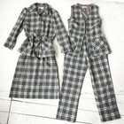 VTG 1970s Pendleton Wool 5 Pc Suit Gray Plaid Jacket Pants Skirt Vest Belt Sz S