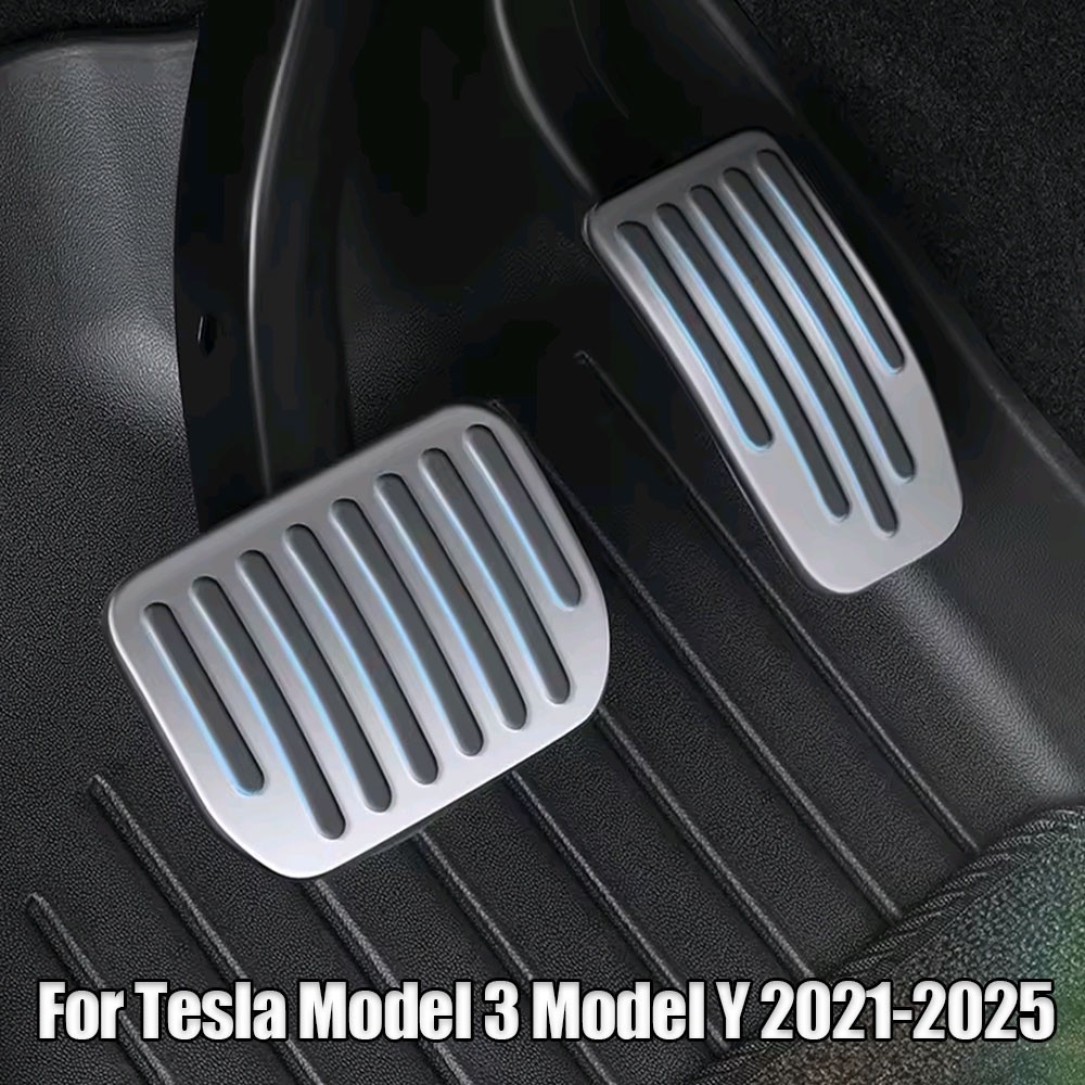 2Pcs Car Foot Non Slip Performance Aluminum Pedal Pad Cover For Tesla Model 3