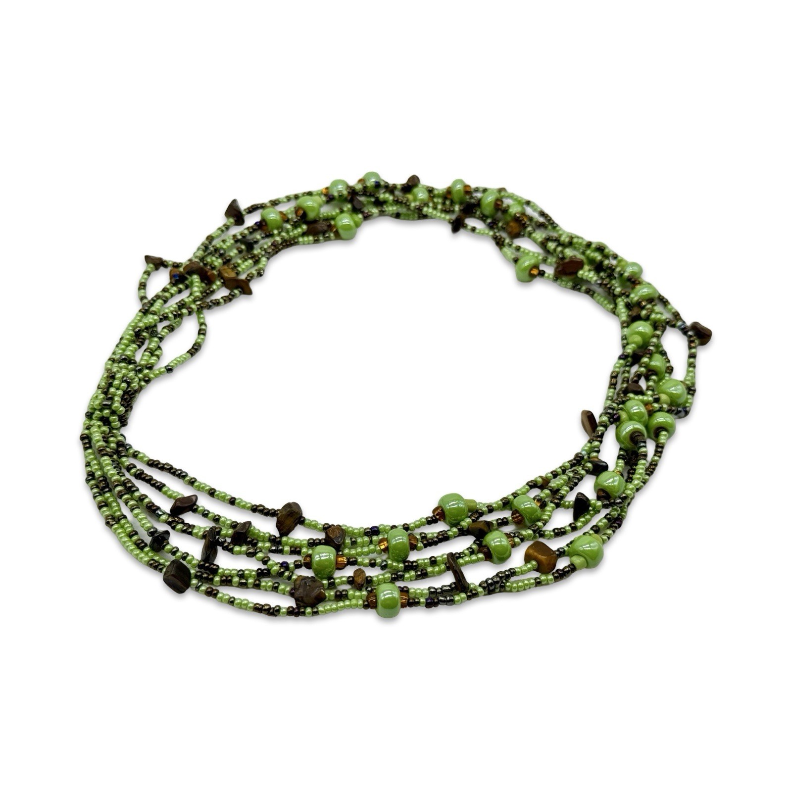 Boho Style Beaded Multi Stranded Bright Green Gla… - image 3
