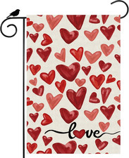 Valentine  S Day Watercolor Red Love Hearts Garden Flag Yard Flag 12X18 Inch Doub