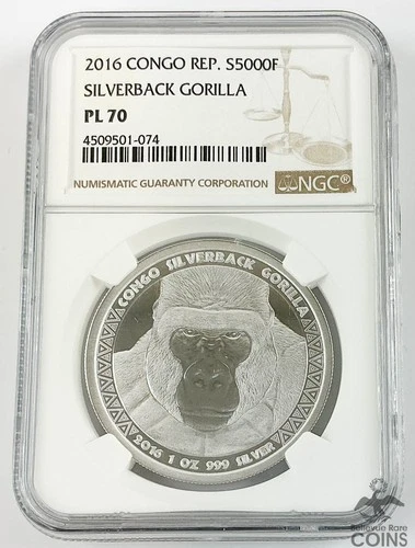 2016 Republic of Congo Silverback Gorilla .999 Fine Silver 1oz Coin NGC PL70