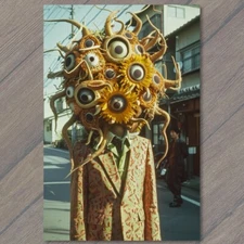 4x6"  Sunflower Monster Hair Strange Nature Weird Unusual Wild Mask Crazy