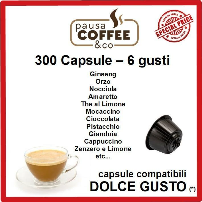 PAUSACOFFEE 300 capsule DOLCE GUSTO Caffè, Ginseng, Orzo, Nocciola, Amaretto, Pistacchio,etc