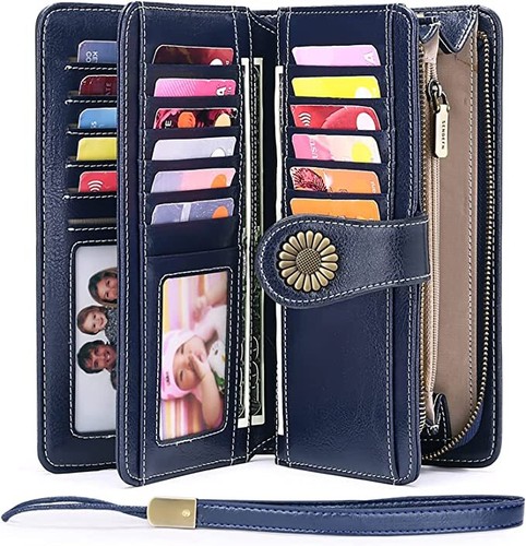 Sendefn Wallets for Women Genuine Leather Credit Card Holder Rfid Blocking Large - Picture 31 of 77