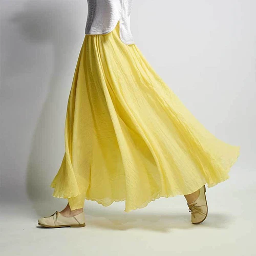 Women Summer Skirt Cotton Blend Long Skirts Elastic Waist Boho Maxi Skirts Size - Picture 20 of 32