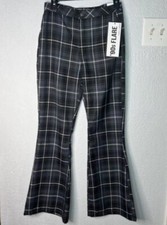 NEW Almost Famous 90  s Flare Black White Strip Plaided Women  s Pant Sz 5