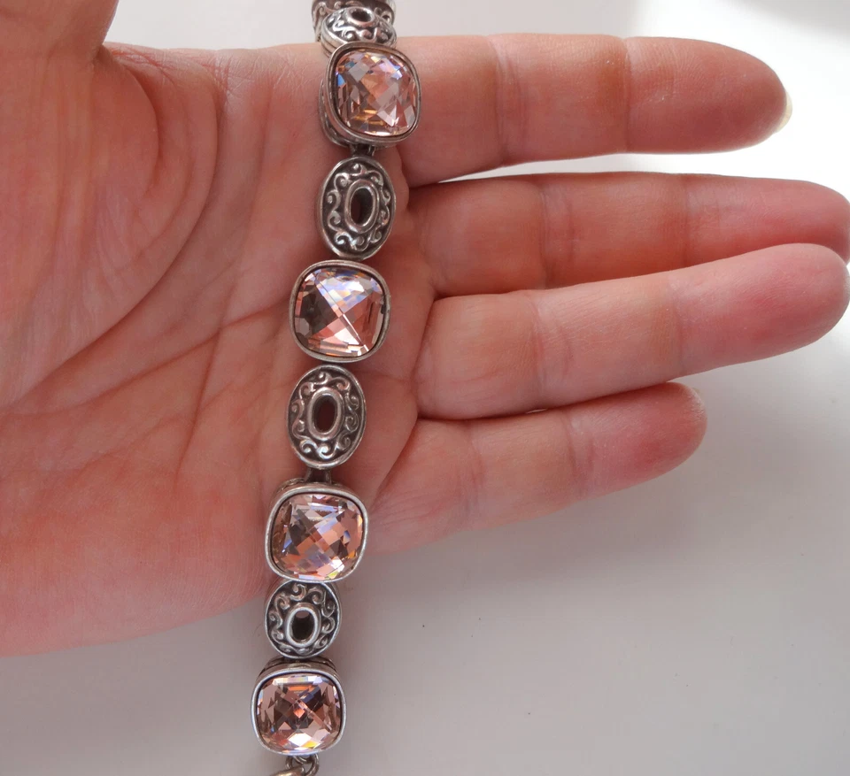 Pulsera Brighton Corazón Plata Rosa Caliente Cristales Swarovski Ajustable 8.5" RARA Foto 2 de 4