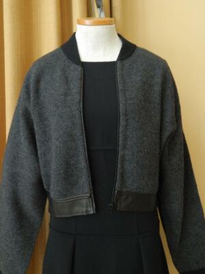 Alexander Wang Sweater Jacket Leather Trim Bomber Style Front Zip