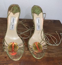 Jimmy Choo Metallic Medal Wrap Around Heels Shoes 38 8 7