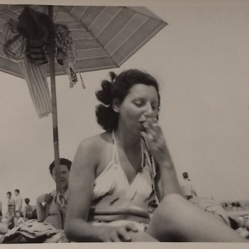 Photo Bronx, NY Orchard Beach Pretty Woman Bathing Suit Smoking