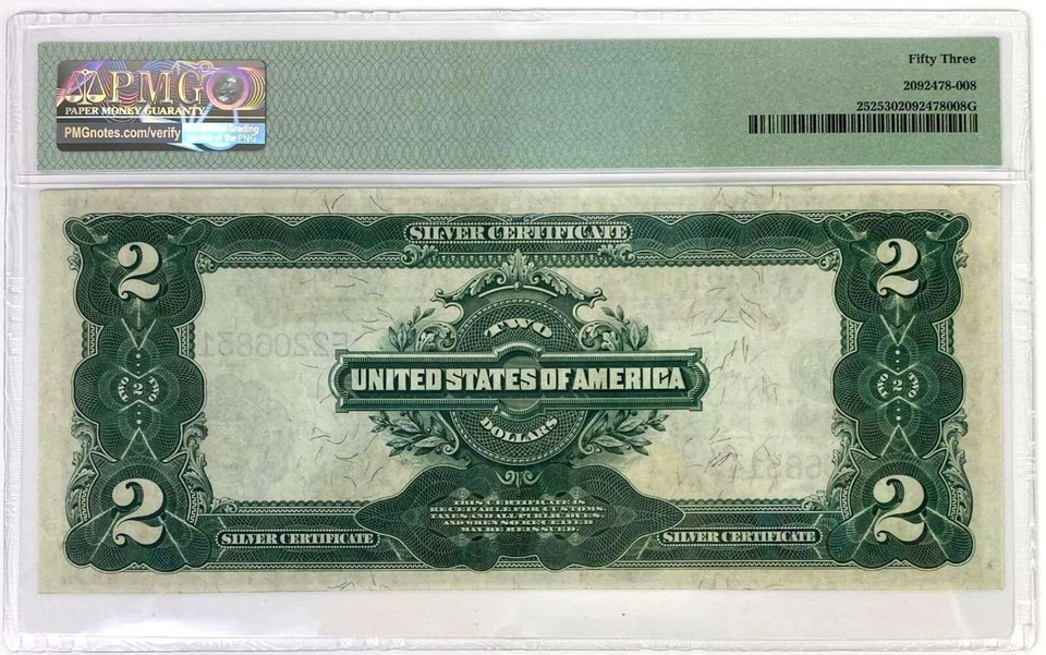 1899 $2 Silver Certificate Mini Porthole Note  PMG 53 - Image 2 of 2