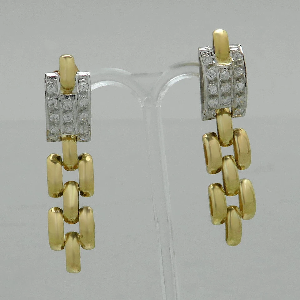 Ohrringe Ohrhänger Ohrstecker mit Zirkonia Besatz in 750/18K Weiß-/Gelbgold - Bild 2 von 4