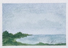 ACEO Watercolor Painting Landscape Countryside Lake Pastoral Peaceful Signed