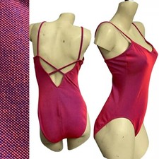Vtg 80s One Piece Swimsuit High Leg Pink Color Change Strappy Corset Back S/M
