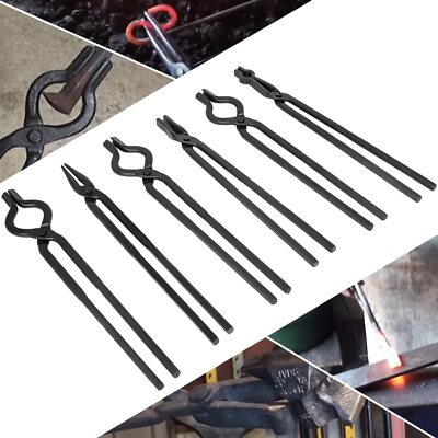 Beginner Blacksmith Tongs Forge Tong Set V-Bolt Tongs Flat Jaw Tong etc.6PCS