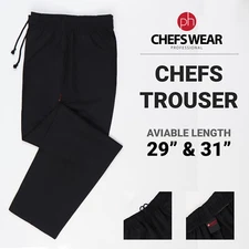 BLACK CHEF TROUSER Catering Elasticated UK Kitchen Chefs Pant
