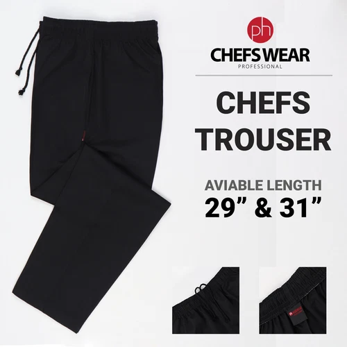BLACK CHEF TROUSER Catering Elasticated UK Kitchen Chefs Pant