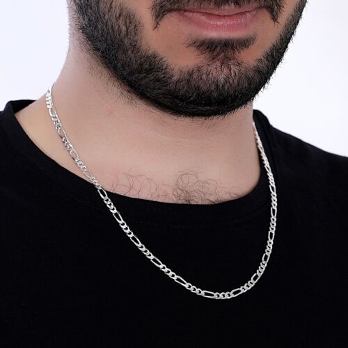 Solid Silver 925 Sterling 17'-23' inc/ 4.2 mm Chain Figaro Necklace - Picture 3 of 5