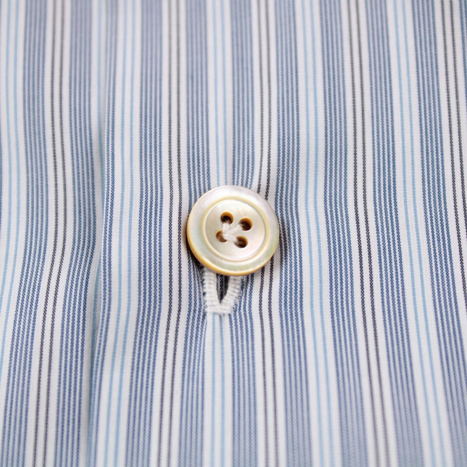 Camisa de vestir Kiton nueva con etiquetas talla 15,75 40 azul con rayas blancas 100 % algodón Foto 4 de 4