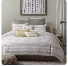 INK IVY Grey Stripes Cotton Duvet Cover Set Full Queen Gray 2 Standard Shams