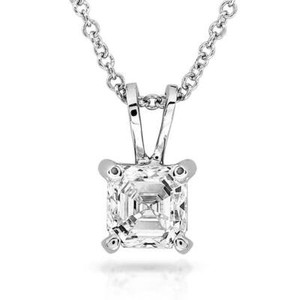 Authentic 1ct Asscher Lab-Created Moissanite Solo Pendant 14k White Gold Plated WITH CHAIN