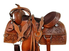 GAITED WESTERN SADDLE TRAIL HORSE PLEASURE TOOLED LEATHER TACK SET 18 17 16 15