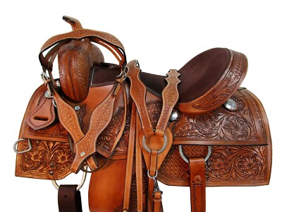 PREMIUM TOOLED WESTERN SADDLE TRAIL HORSE BARREL RACING TACK SET 15 16 17 18