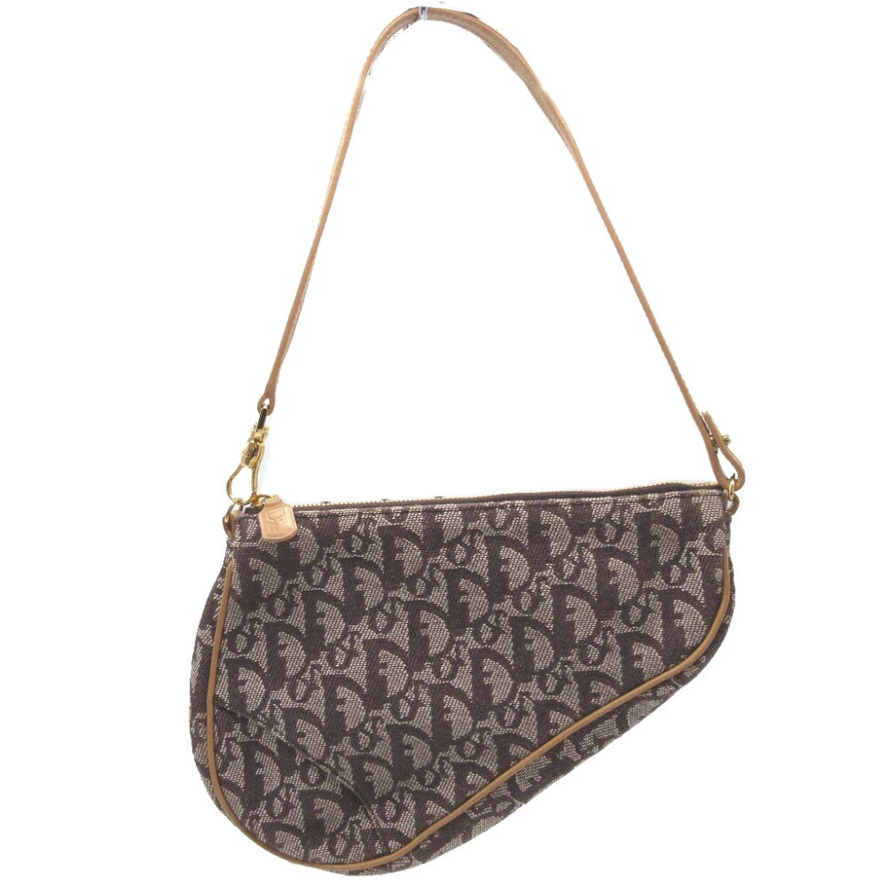 AUTHENTIQUE Sac à main selle Christian Dior trotteur toile marron 0001